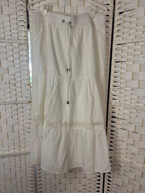 FRYE AND CO. White Tiered Maxi Skirt with Crochet Trim